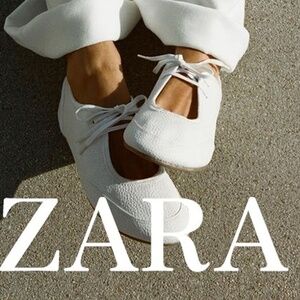 Zara White Shoes 5201/410 Ballet Flats leather tie 40